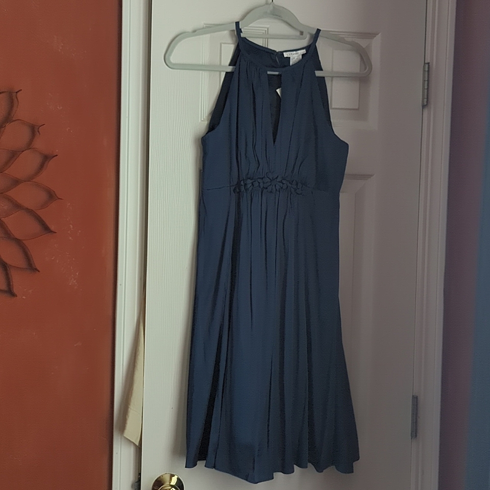 Esley halter keyhole wedding cocktail dress blue medium NEW